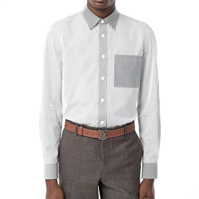 Lookbook 博柏利经典版型浅灰色长袖衬衫搭配对比条纹 80271381