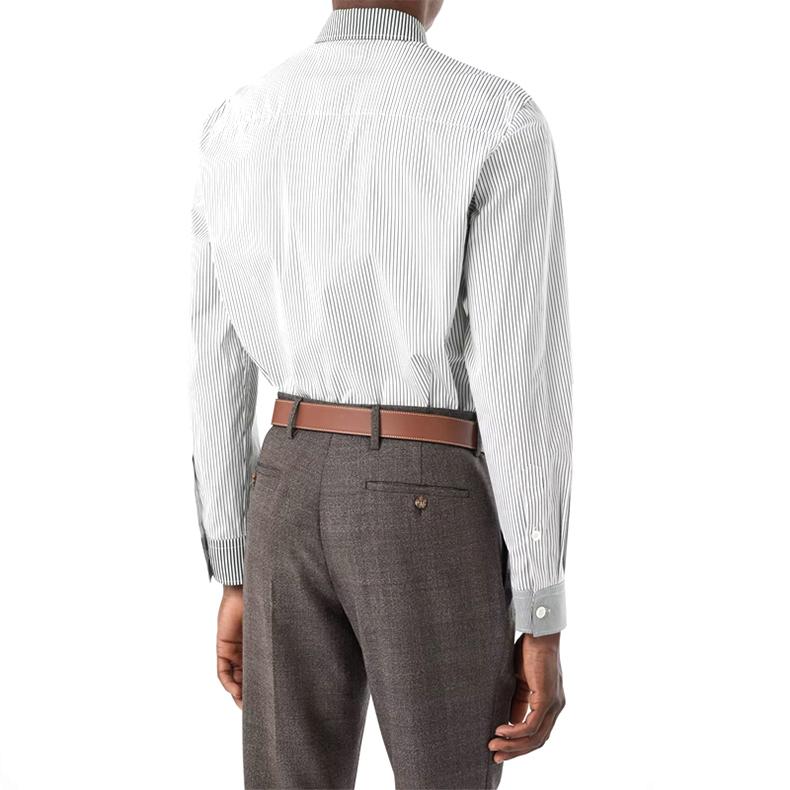 Shop 博柏利经典版型浅灰色长袖衬衫搭配对比条纹 80271381