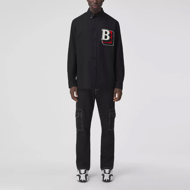 Burberry Classic Logo Shadow Embroidery Long Sleeve Shirt Black 80481181 圖 5