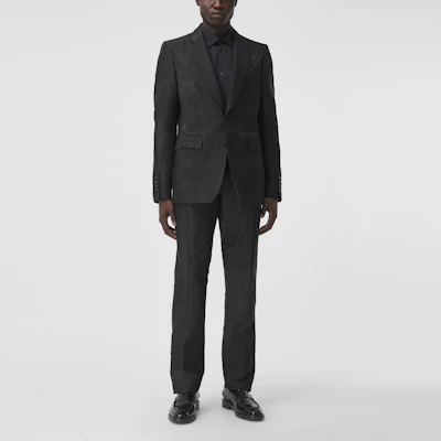 Burberry 經典剪裁提花羊毛混紡直筒長褲 男款 黑色 80415351 Lookbook Burberry 經典剪裁提花羊毛混紡直筒長褲 男款 黑色 80415351