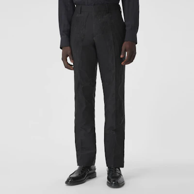 Burberry 經典剪裁提花羊毛混紡直筒長褲 男款 黑色 80415351 Shop Burberry 經典剪裁提花羊毛混紡直筒長褲 男款 黑色 80415351
