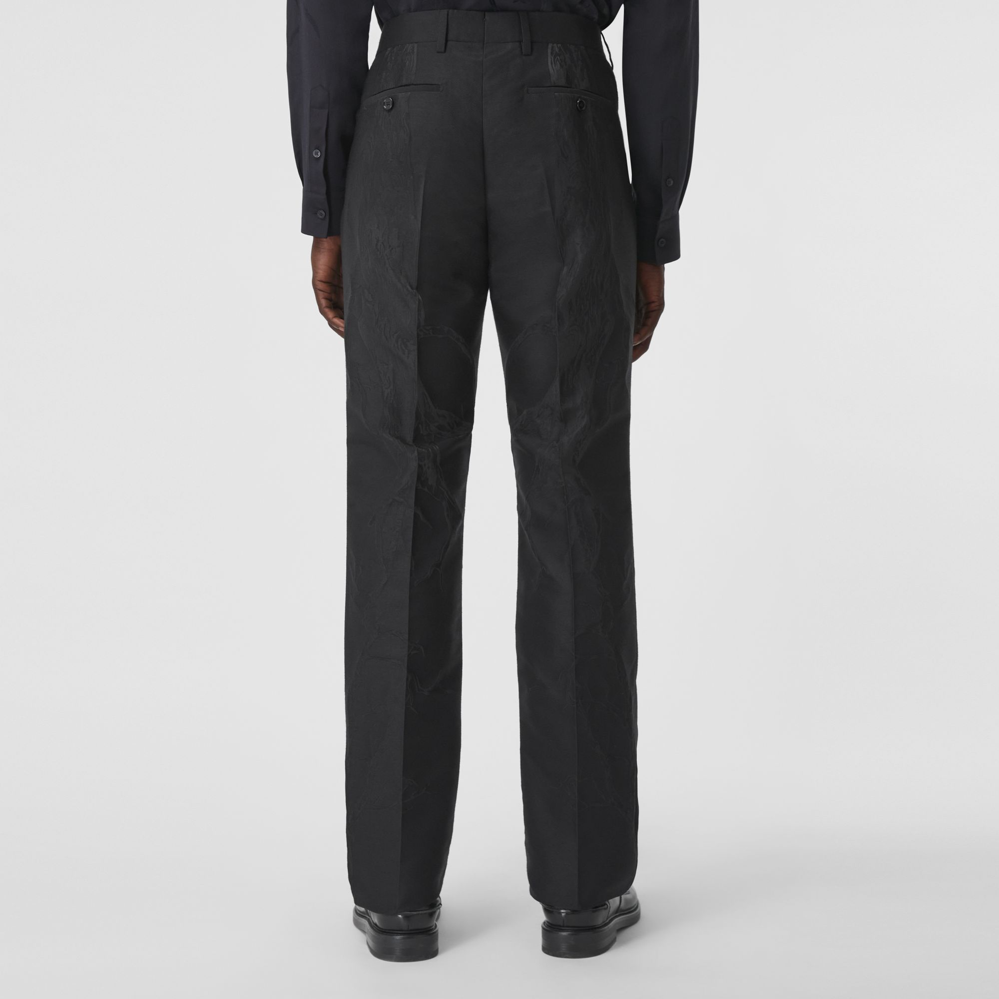 Purchase Burberry 經典剪裁提花羊毛混紡直筒長褲 男款 黑色 80415351