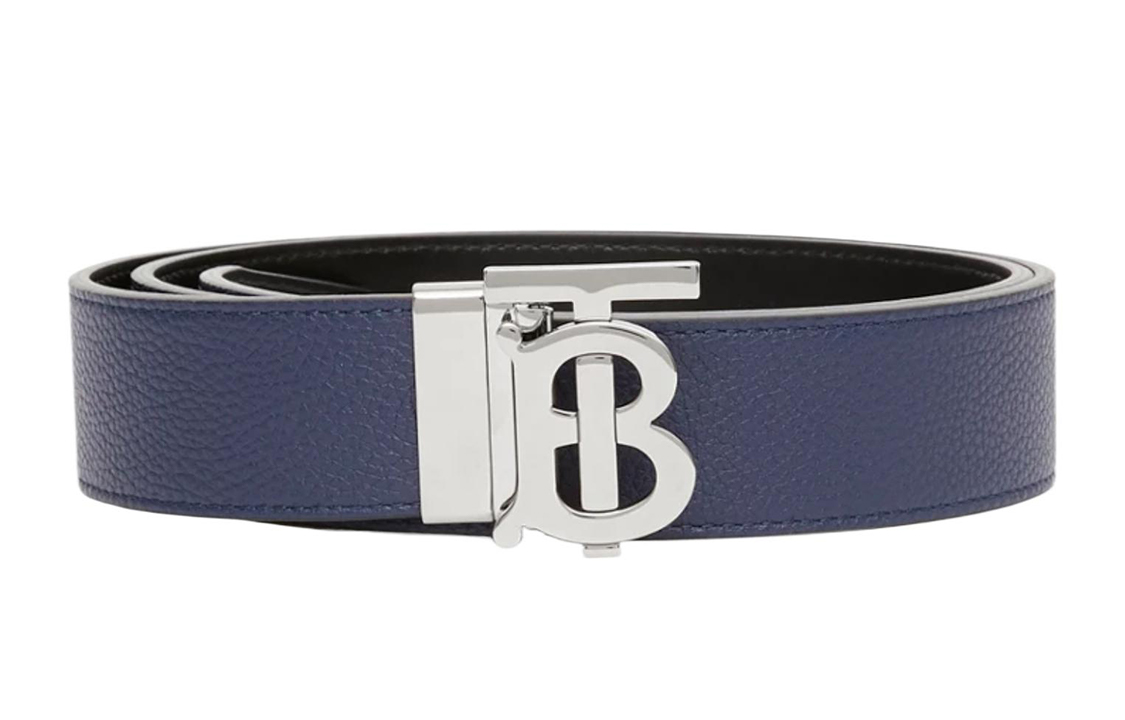 Order Burberry 經典TB標誌平滑小牛皮男士腰帶 藍色 35CM寬 80432461