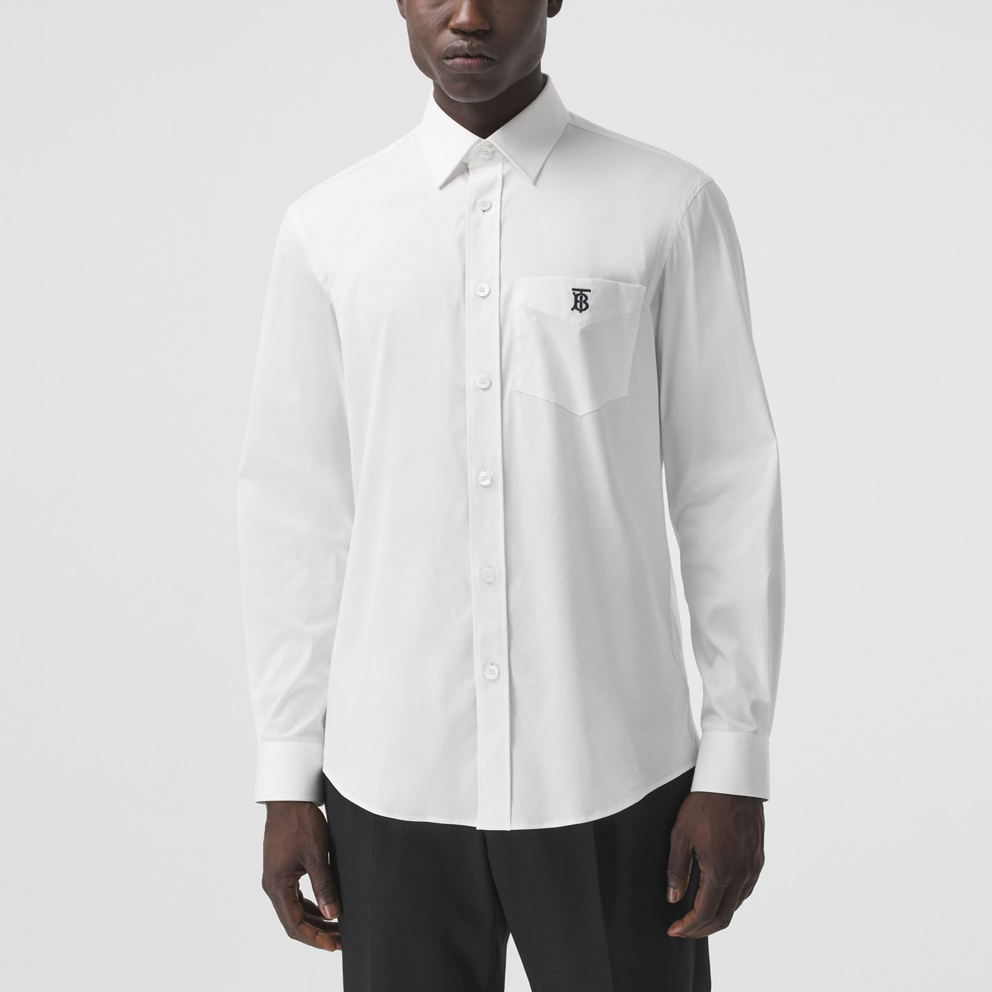 Details for Burberry Kemeja Putih Lengan Panjang Kapas Logo - Edisi Musim Bunga. 80430601
