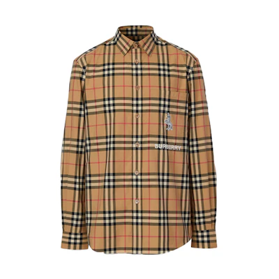 Burberry Classic Zebra Embroidered Check Shirt Archive Beige 80320641