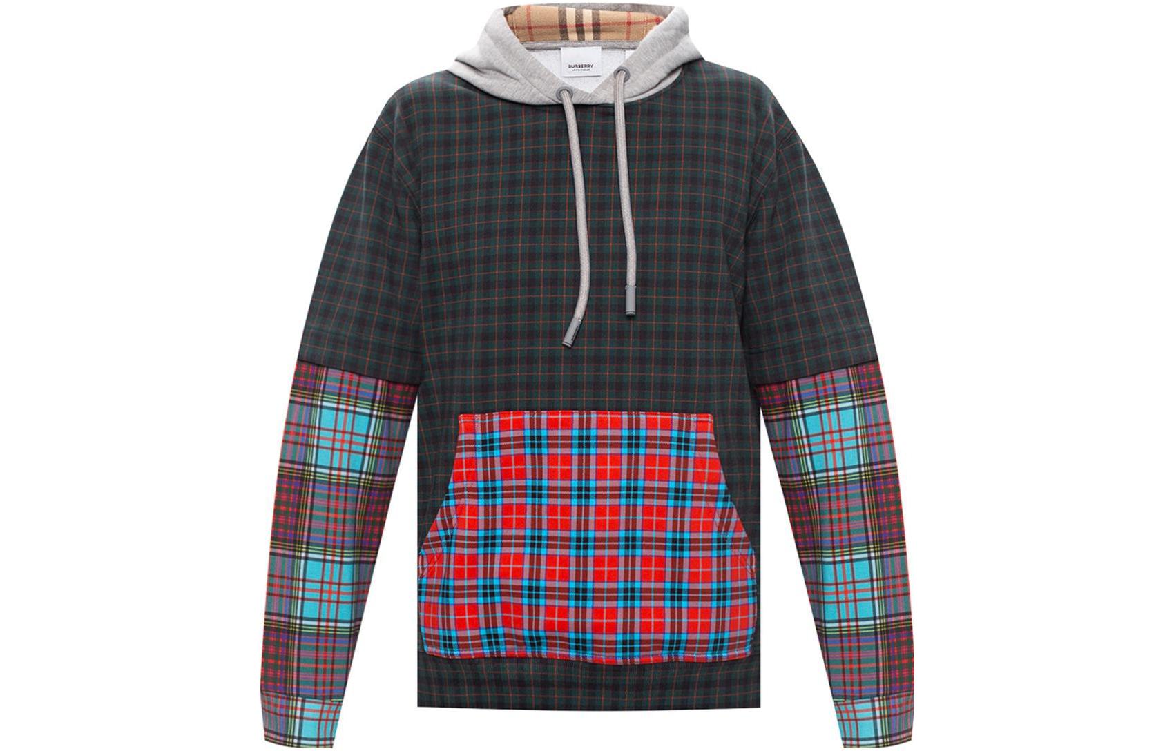 Burberry Color-Block Check Pattern Pullover Hoodie Men’s Multicolor 80294341