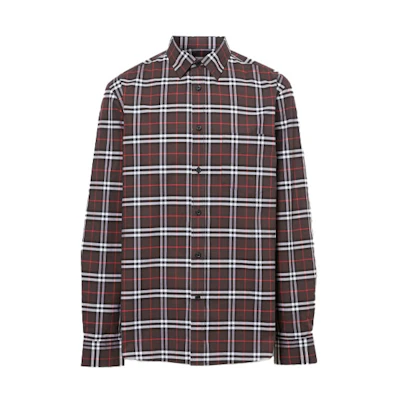 Burberry Color-Block Checkered Long-Sleeve Casual Shirt. 80175641