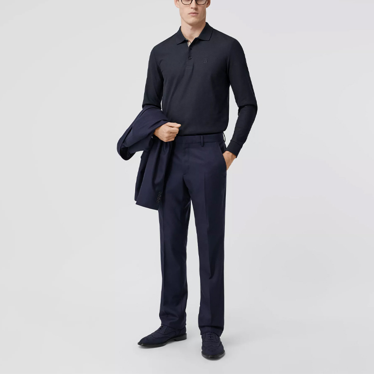 Burberry Cotton Long Sleeve Polo Shirt with Signature Logo Pattern 80176281 圖 3