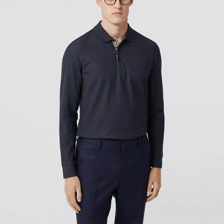 Burberry Cotton Long Sleeve Polo Shirt with Signature Logo Pattern 80176281 圖 4