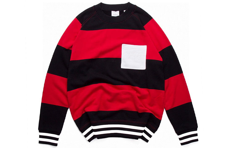 Burberry Crewneck Striped Long-Sleeve Sweatshirt Black/Red Colorblock 80134781