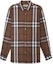 Order Burberry Curved Hem Plaid Long Sleeve Shirt Dark Brown 80045351