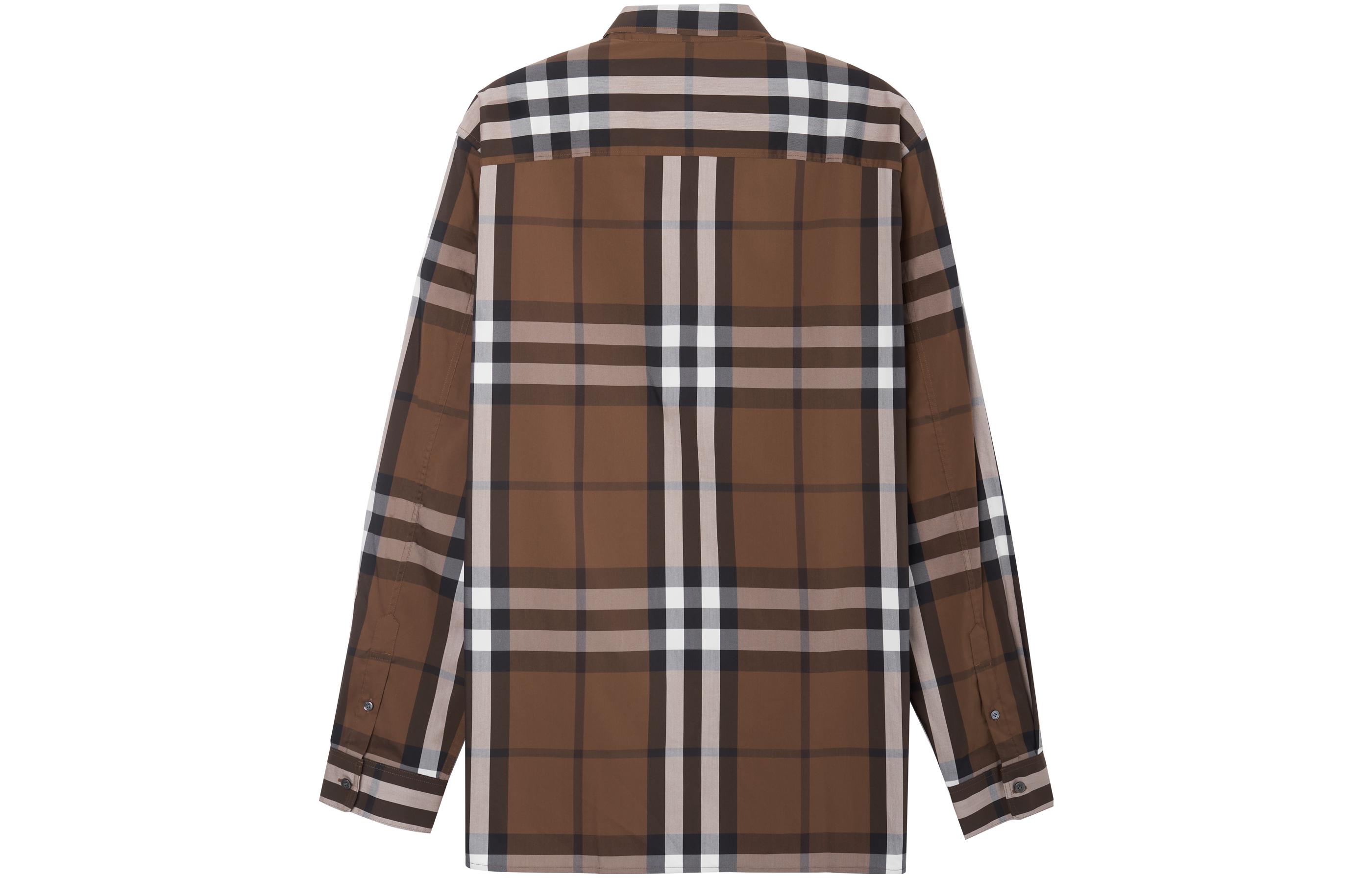 Lookbook Burberry Curved Hem Plaid Long Sleeve Shirt Dark Brown 80045351