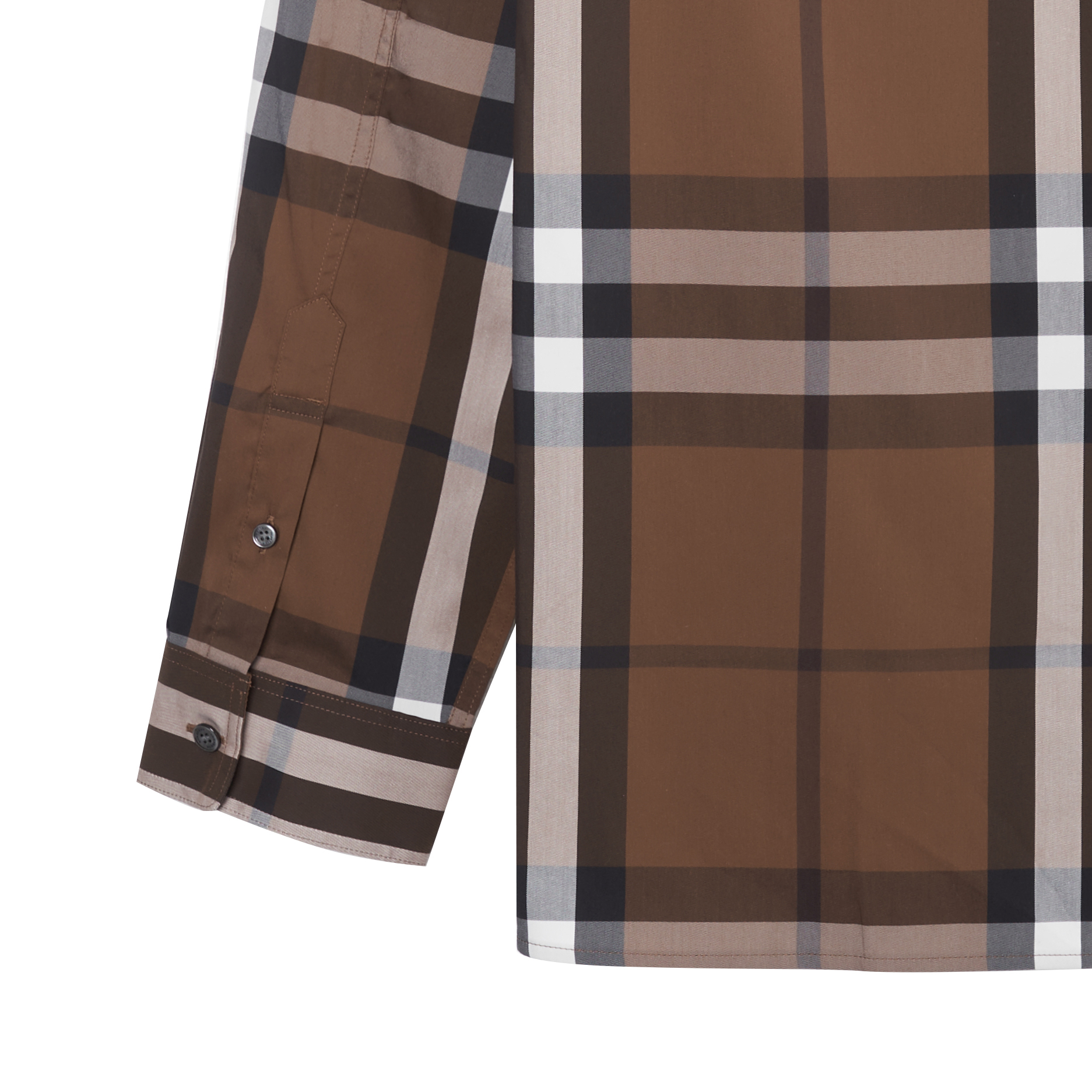 Shop Burberry Curved Hem Plaid Long Sleeve Shirt Dark Brown 80045351