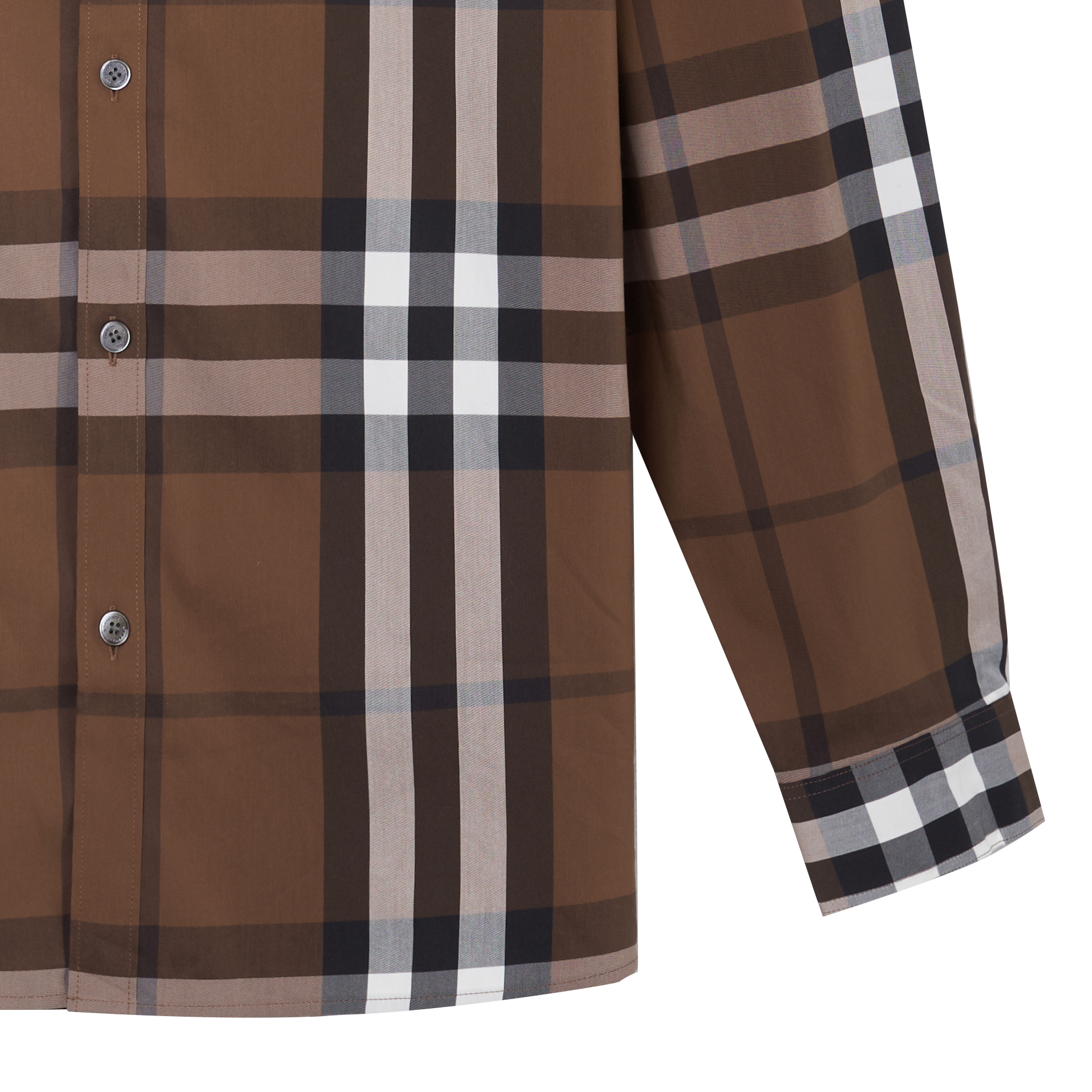 Purchase Burberry Curved Hem Plaid Long Sleeve Shirt Dark Brown 80045351