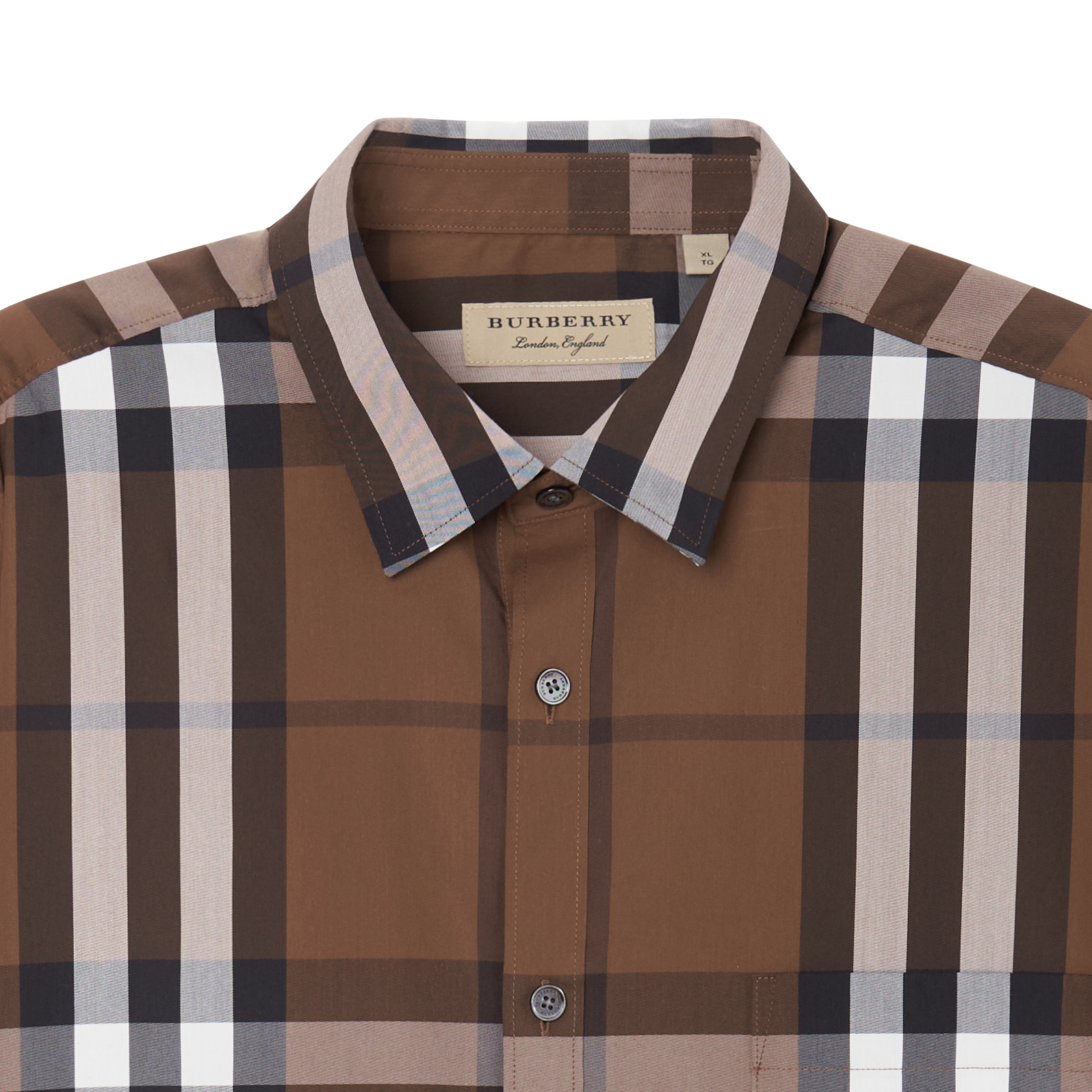 Details for Burberry Curved Hem Plaid Long Sleeve Shirt Dark Brown 80045351
