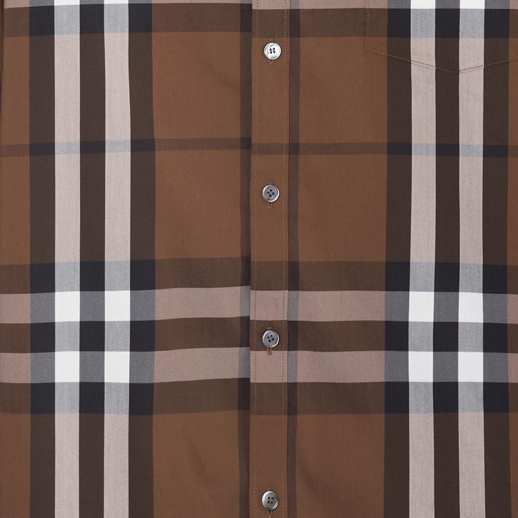 Cheap Burberry Curved Hem Plaid Long Sleeve Shirt Dark Brown 80045351