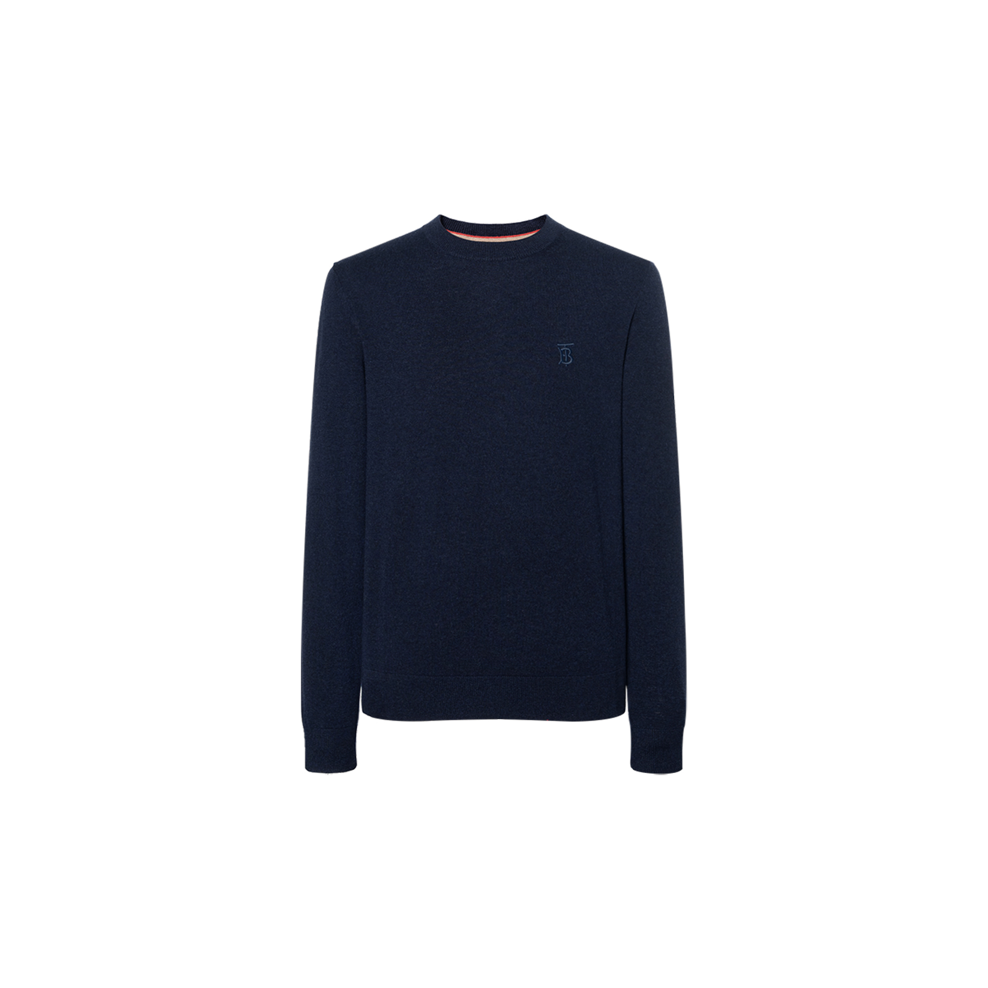 Burberry Dark Blue Plain Logo Embroidered Crewneck Knit Sweater. 80321041