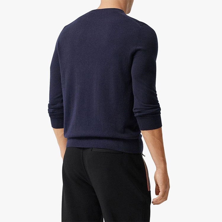 Details for Burberry Sweater Logo Bersulam Biru Gelap Crewneck Knit Lelaki/Wanita. 80321041