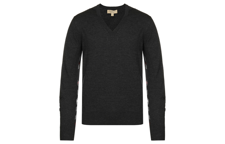 Burberry Deep Gray V-Neck Jacquard Wool Sweater 40690091