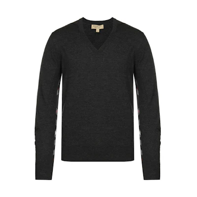 Burberry Deep Gray V-Neck Jacquard Wool Sweater 40690091