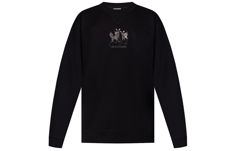 Burberry Deer Embroidery Crewneck Pullover Sweatshirt Black . 8042689-A1189