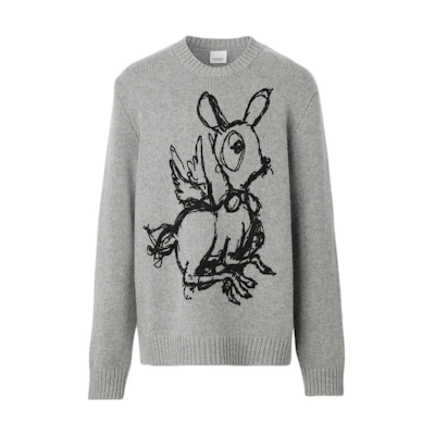 Burberry Deer Jacquard Crewneck Pullover Sweater Men’s Deep Storm Grey. 80636461