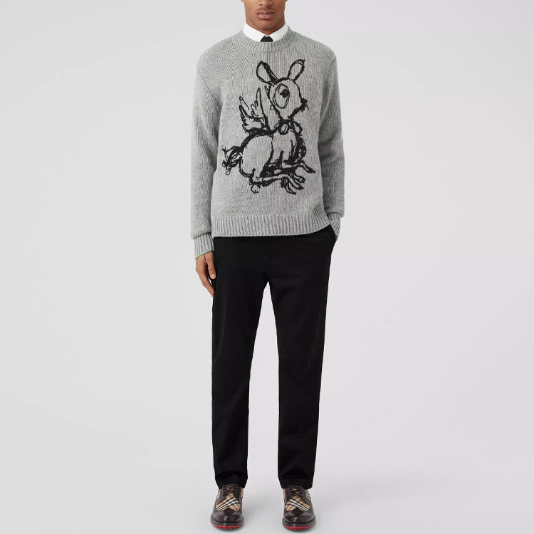 Burberry Deer Jacquard Crewneck Pullover Sweater Men’s Deep Storm Grey. 80636461 圖 3