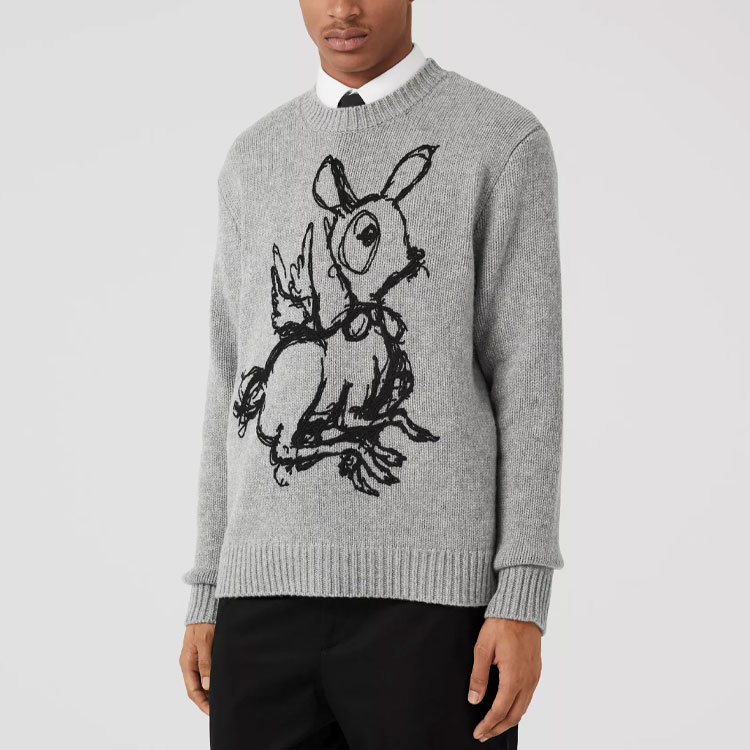 Burberry Deer Jacquard Crewneck Pullover Sweater Men’s Deep Storm Grey. 80636461 圖 5
