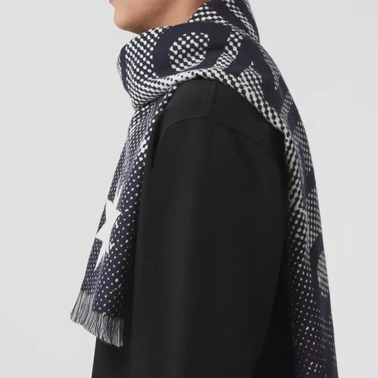 Burberry Destiny Monogram Jacquard Wool Scarf Unisex Couple Style Navy Blue. 80496621 圖 5