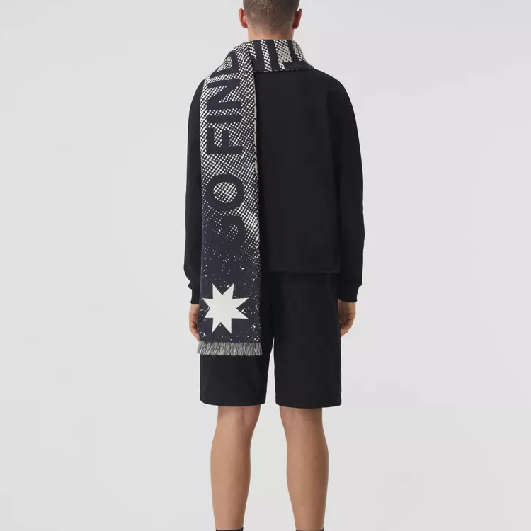 Burberry Destiny Monogram Jacquard Wool Scarf Unisex Couple Style Navy Blue. 80496621 圖 7