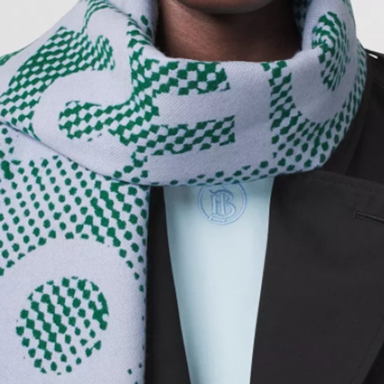 Burberry Destiny Monogram Wool Scarf Unisex Deep Spruce Green 80496631 圖 4