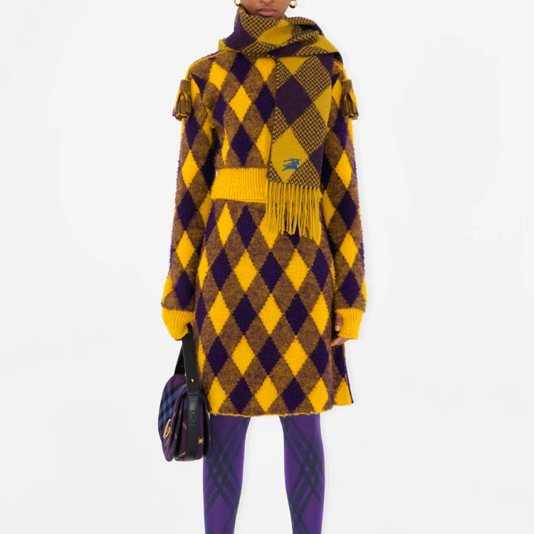 Burberry Diamond Pattern Wool Scarf Unisex Couple Style Yellow. 80791701 圖 4