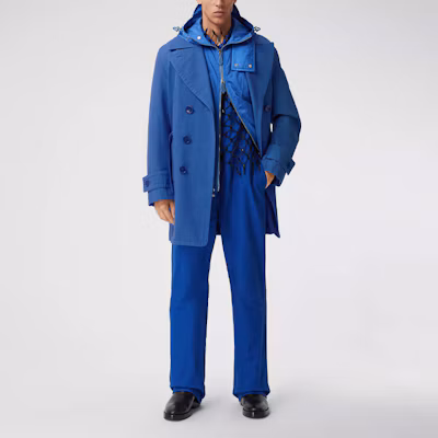 Burberry 双排扣长款夹克外套 - 纯蓝色 45673691 Shop Burberry 双排扣长款夹克外套 - 纯蓝色 45673691