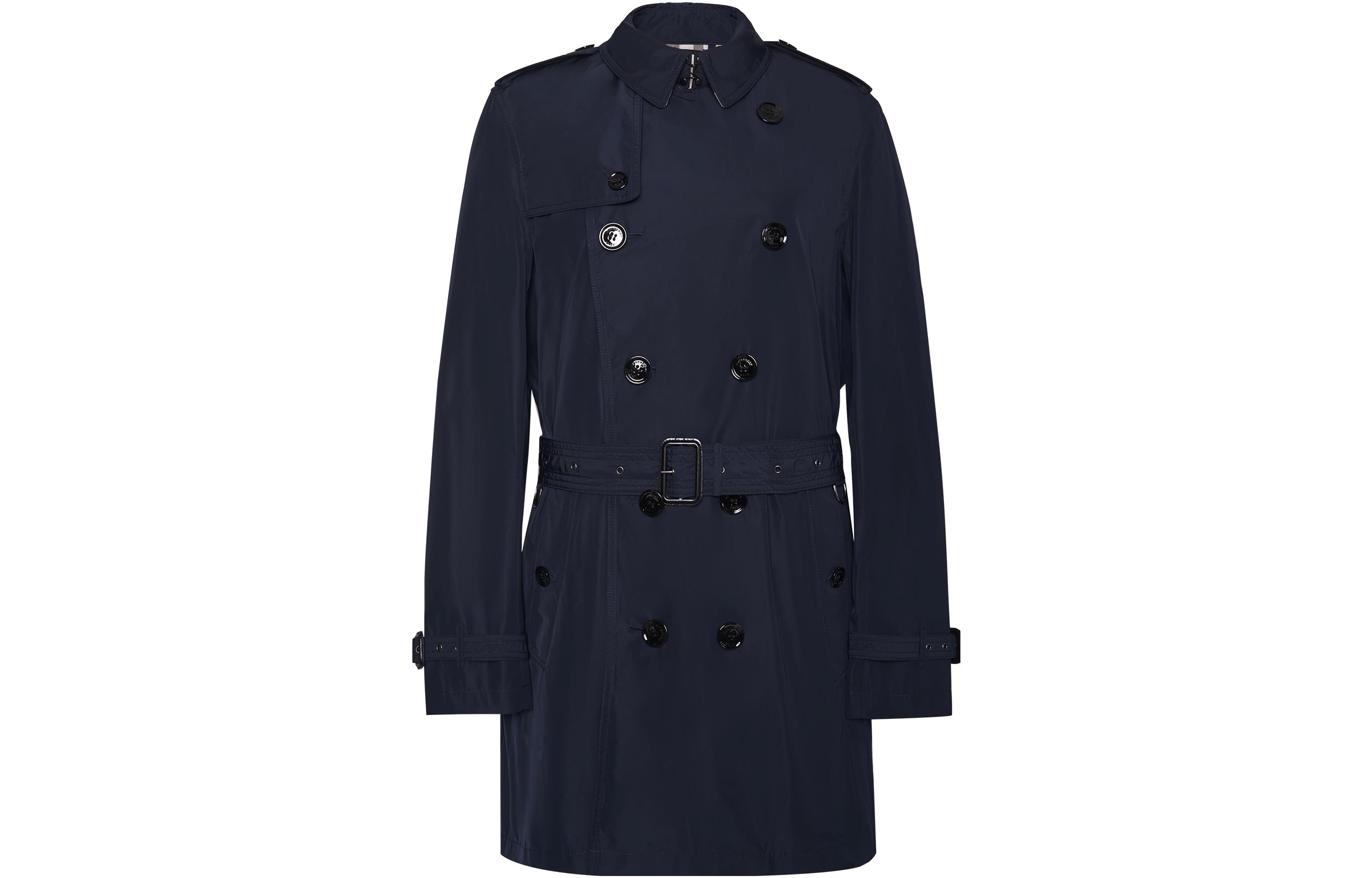 Burberry Double-Breasted Solid Trench Coat in Dark Blue 38011451