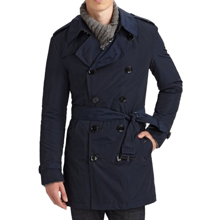 Purchase Burberry Trench Coat Double-Breasted Solid Warna Biru Tua 38011451