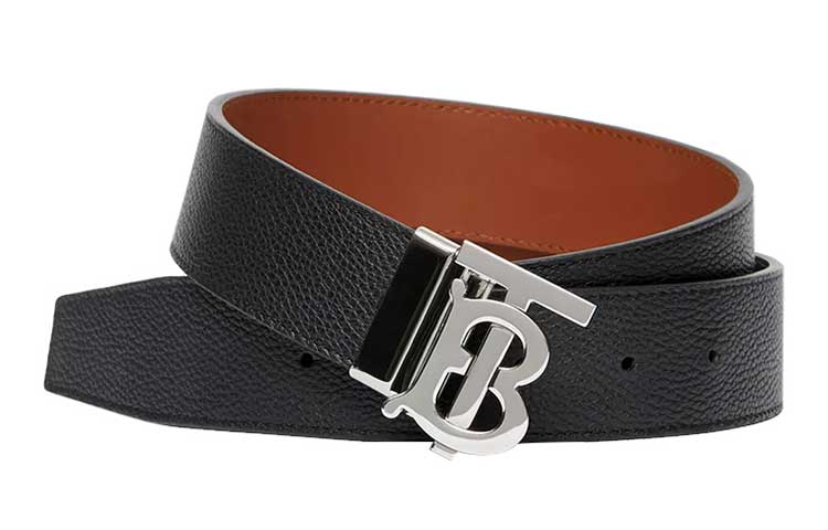 Burberry Double-Sided Calf Leather Belt with Polished Silver Buckle Black 3.5CM 8043247