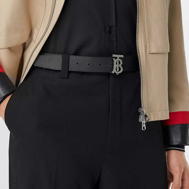 Burberry Double-Sided Calf Leather Belt with Polished Silver Buckle Black 3.5CM 8043247 圖 6