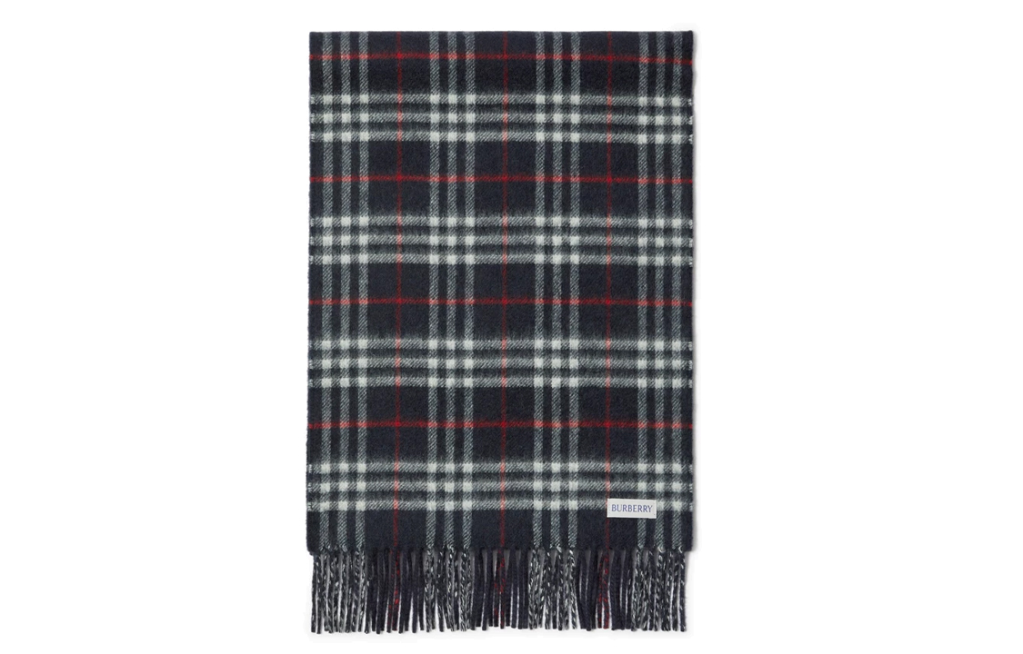 Burberry Dual-Sided Check Wool Scarf Unisex Couples Edition Navy Blue 80737641 圖 4