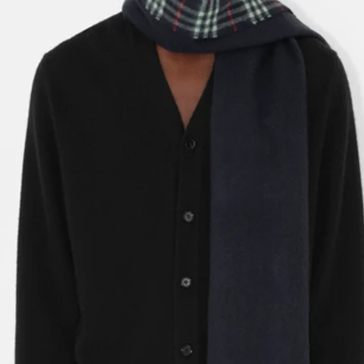 Burberry Dual-Sided Check Wool Scarf Unisex Couples Edition Navy Blue 80737641 圖 6