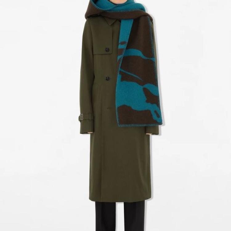 Burberry EDK Hooded Wool Knit Scarf Unisex Couple Style Blue Brown 80907701 圖 3