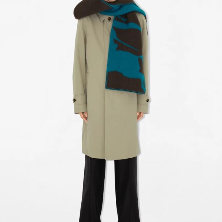 Burberry EDK Hooded Wool Knit Scarf Unisex Couple Style Blue Brown 80907701 圖 4