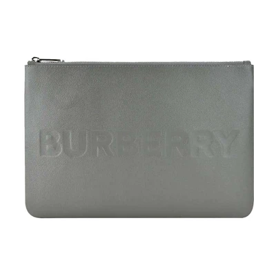 Burberry Embossed Leather Pouch Charcoal Grey