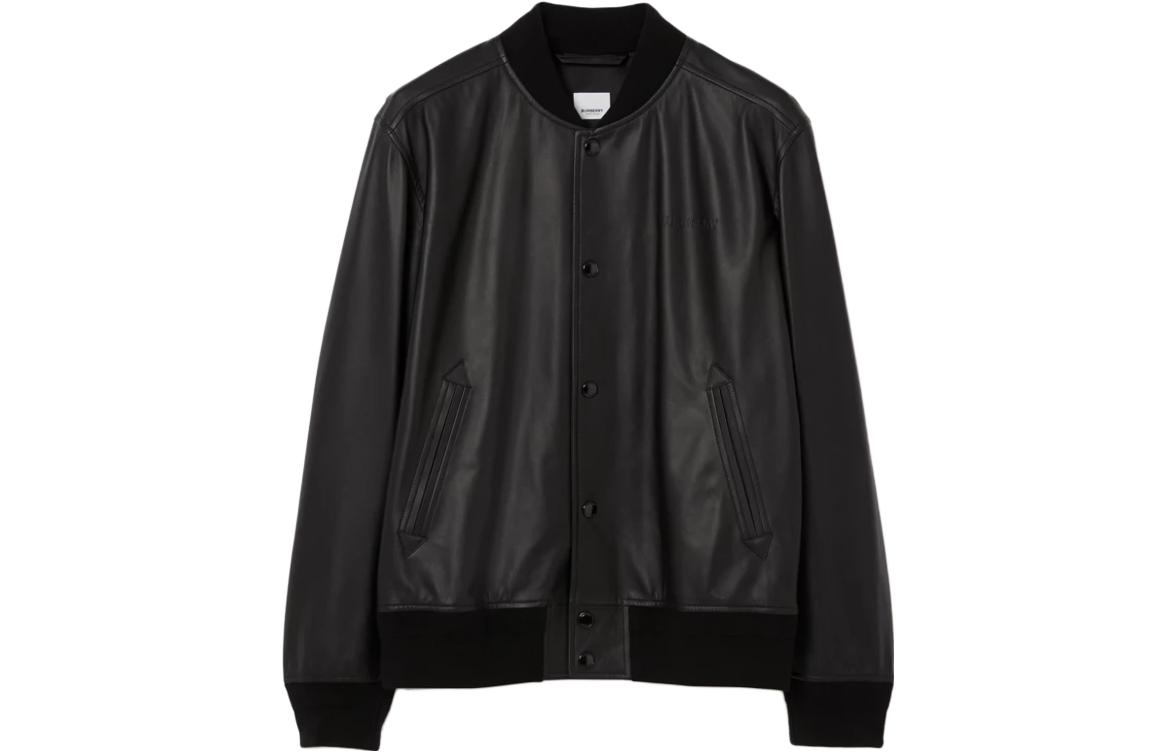 Burberry Embossed Logo Leather Bomber Jacket Black 80618471