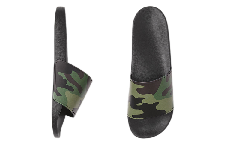 Shop Burberry 巴寶莉 迷彩印花一字型拖鞋 迷彩綠