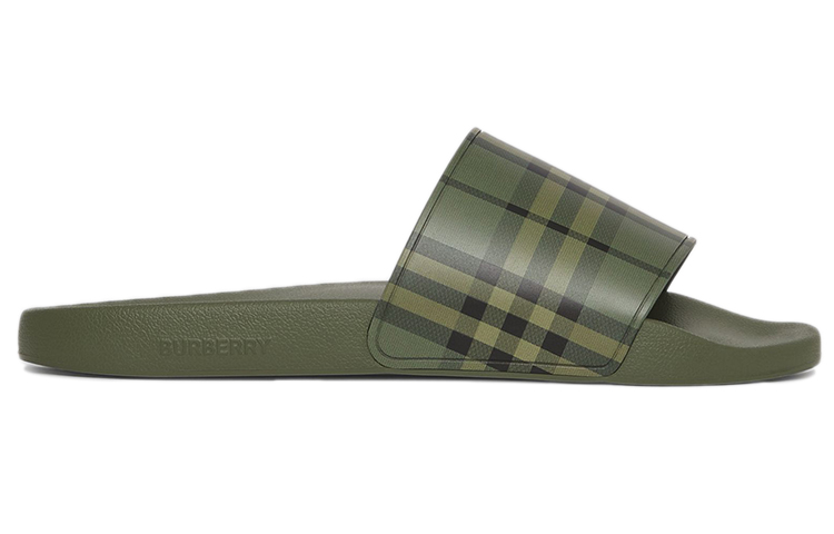 Order Burberry博柏利 簡約休閒格紋印花 時尚拖鞋 男款 軍綠色