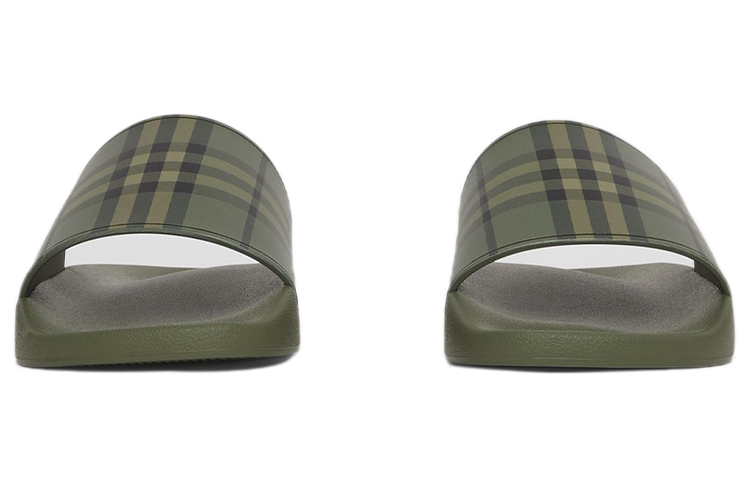 Lookbook Burberry博柏利 簡約休閒格紋印花 時尚拖鞋 男款 軍綠色