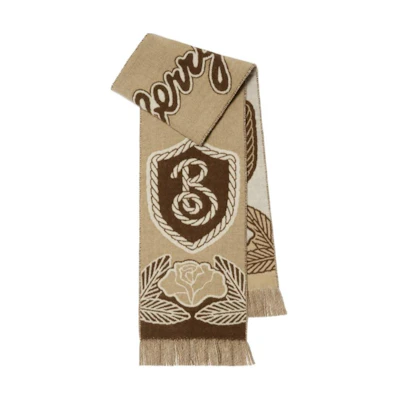 Burberry Embroidered Cashmere Scarf Unisex Couple Style - Brown. 80995951