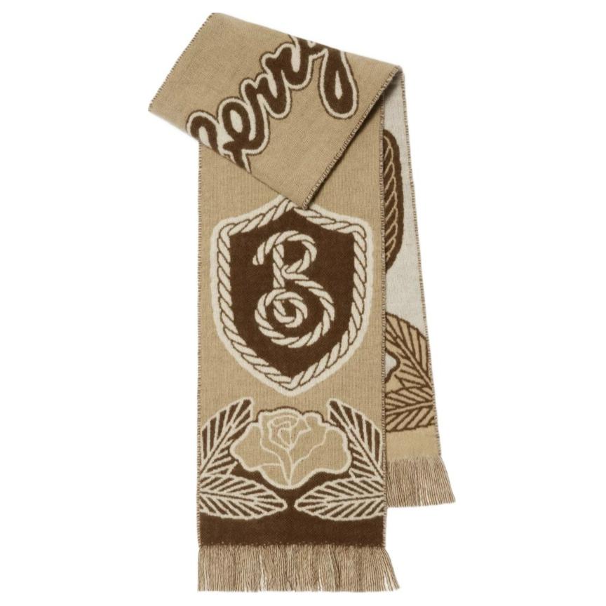 Burberry Embroidered Cashmere Scarf Unisex Couple Style - Brown. 80995951 圖 2