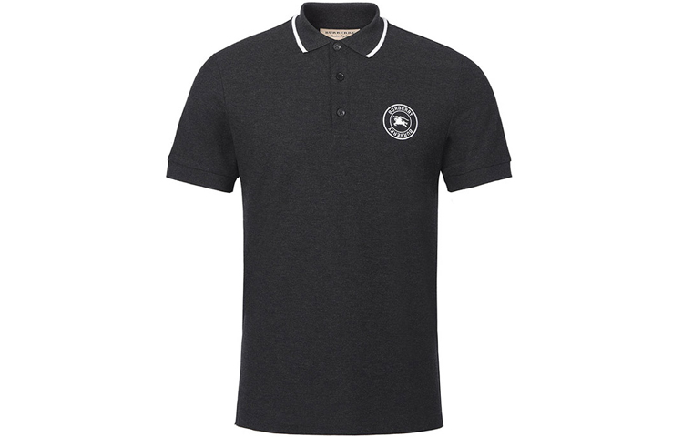 Burberry Embroidered Knight Logo Short Sleeve Polo Shirt Black - . 80078501