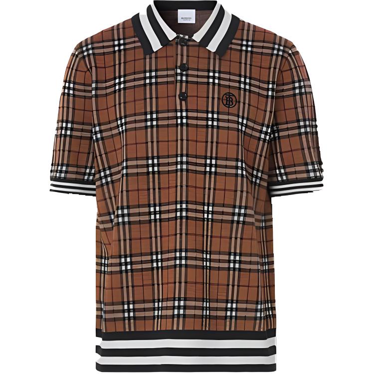 Burberry Embroidered Logo Check Jacquard Polo Shirt Brown 80481361